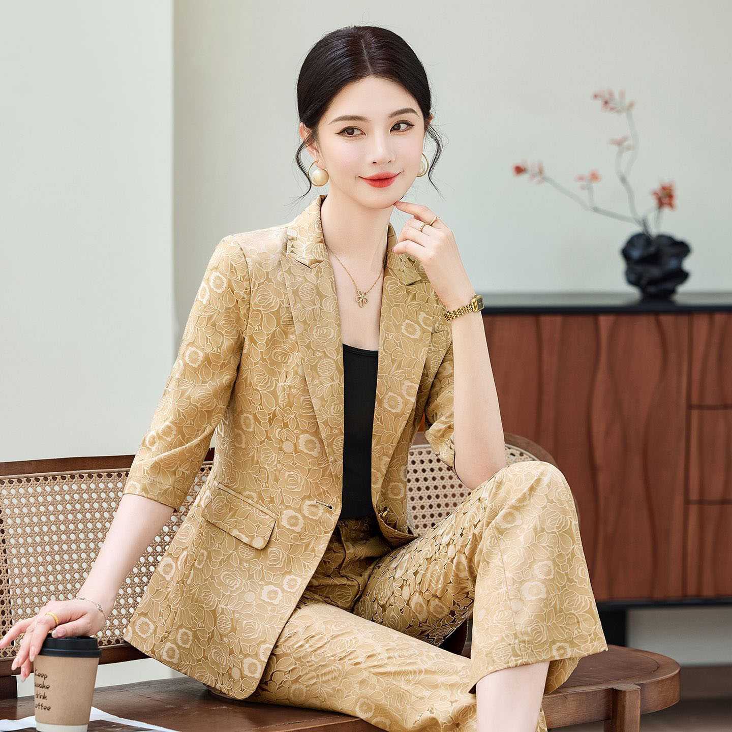 Women'S Elegant Formal Wear - Setelan Profesional Wanita Lengan Setengah Warna