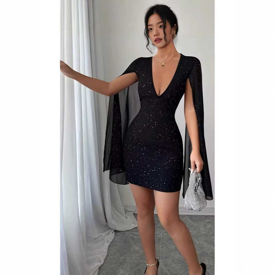 Women'S Elegant Formal Wear - Gaun Midi Bodycon V-Neck Elegan untuk