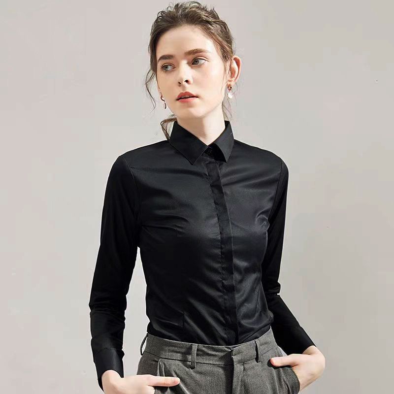 Women Formal Wear Black And White - Kemeja Hitam Musim Panas Atasan Lengan