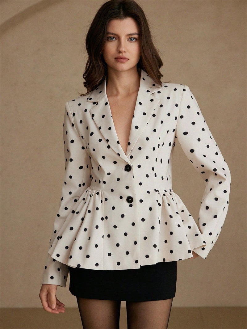 Women Formal Wear Black And White - Blazer Wanita Putih Hitam Motif Titik
