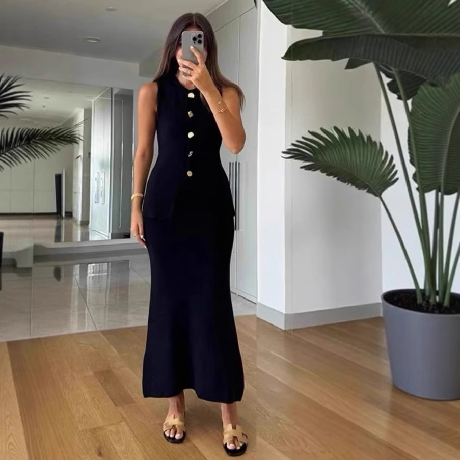 Women Formal Office Wear Tops - Atasan Bodycon Tanpa Lengan Berkerah Bulat