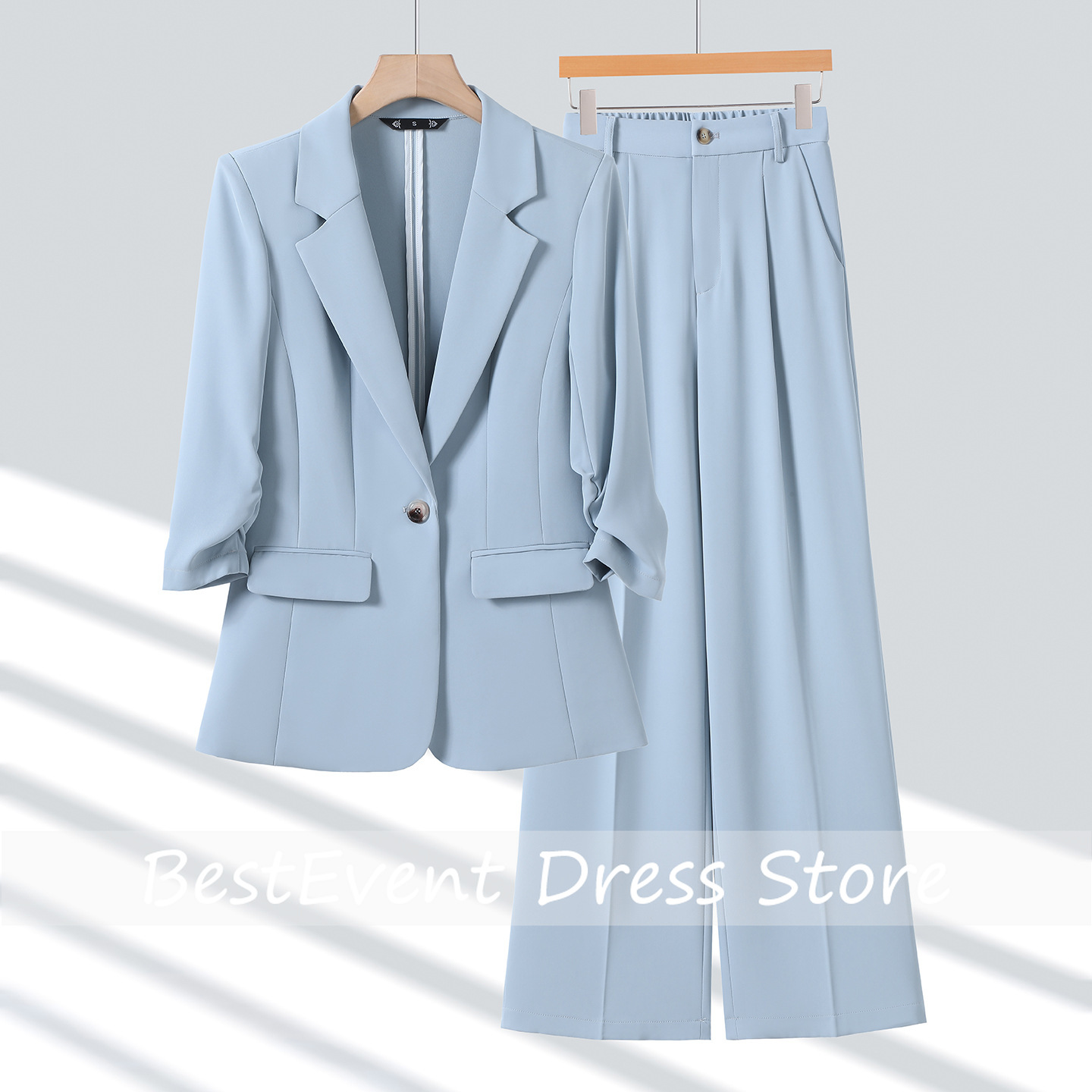 Blazer Set Women Formal - Jas Wanita Biru Muda Gaya Kasual
