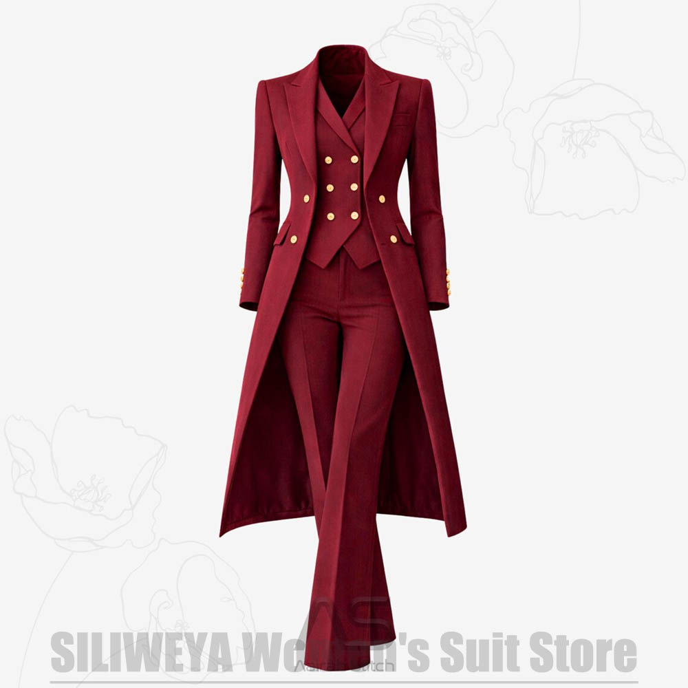 Women'S Elegant Formal Wear - Setelan Wanita 3 Potong Jas Panjang