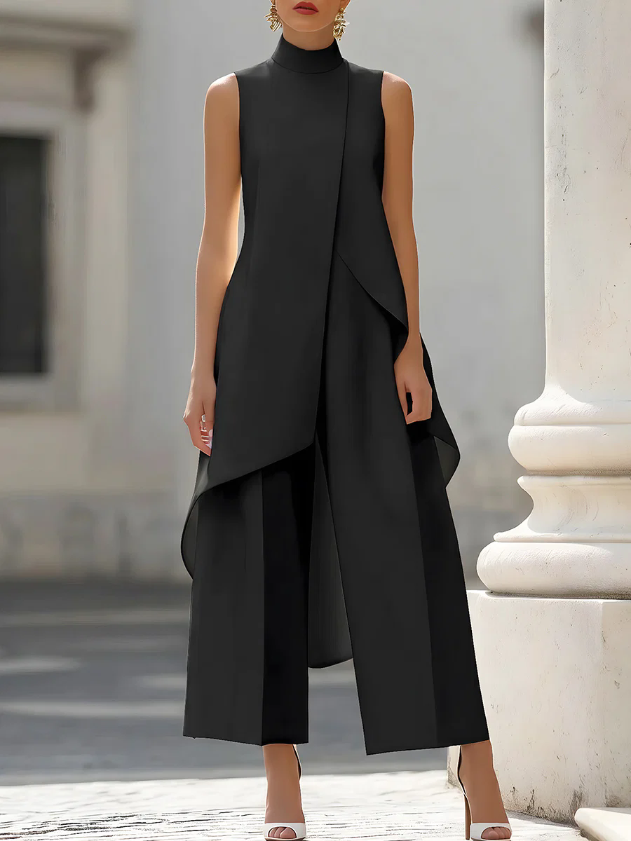 Women'S Elegant Formal Wear - Jumpsuit tanpa lengan dengan kerah tinggi,