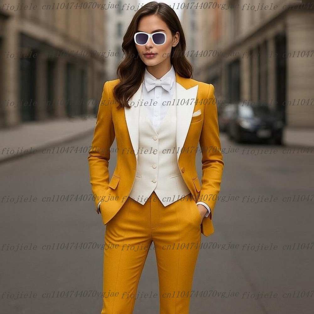 Blazer Set Women Formal - Setelan Jas Wanita Formal Kuning Putih