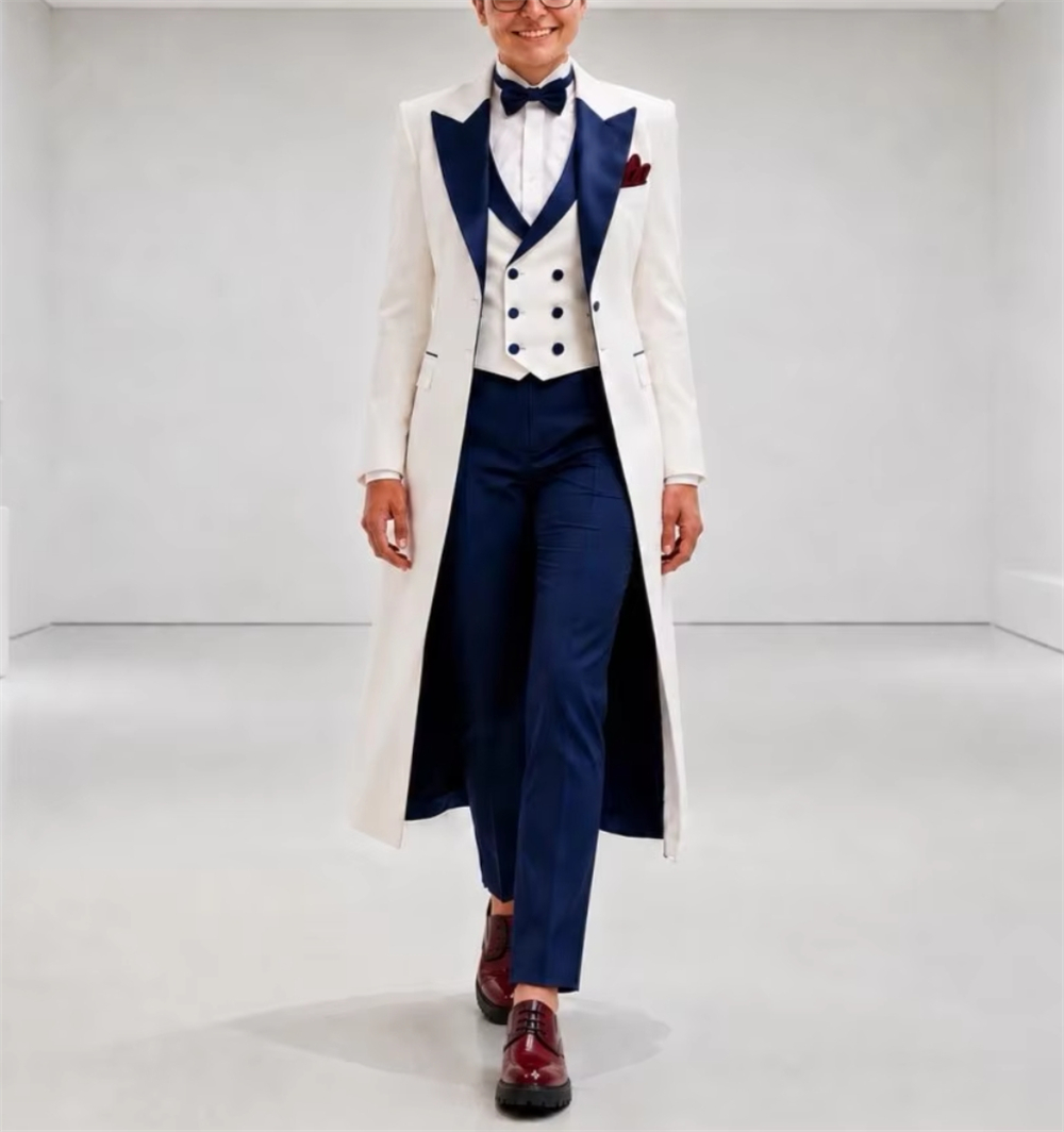 Women'S Elegant Formal Wear - Jas Wanita Biru Navy Putih, Setelan