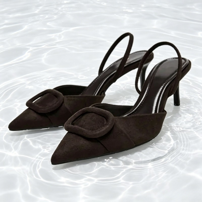 Women Formal Wear For Office - Sandal Hak Tinggi Suede Palsu Kopi