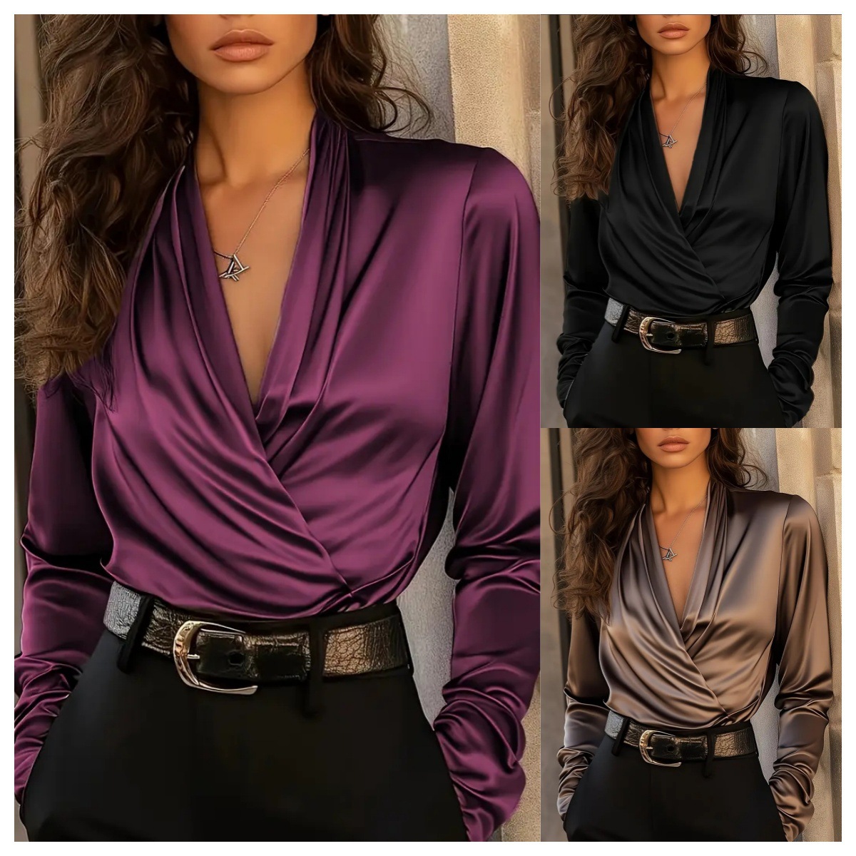 Blus Satin Wanita Model Lilit  - Women'S Formal Evening Wear Tops ulasan dan harga