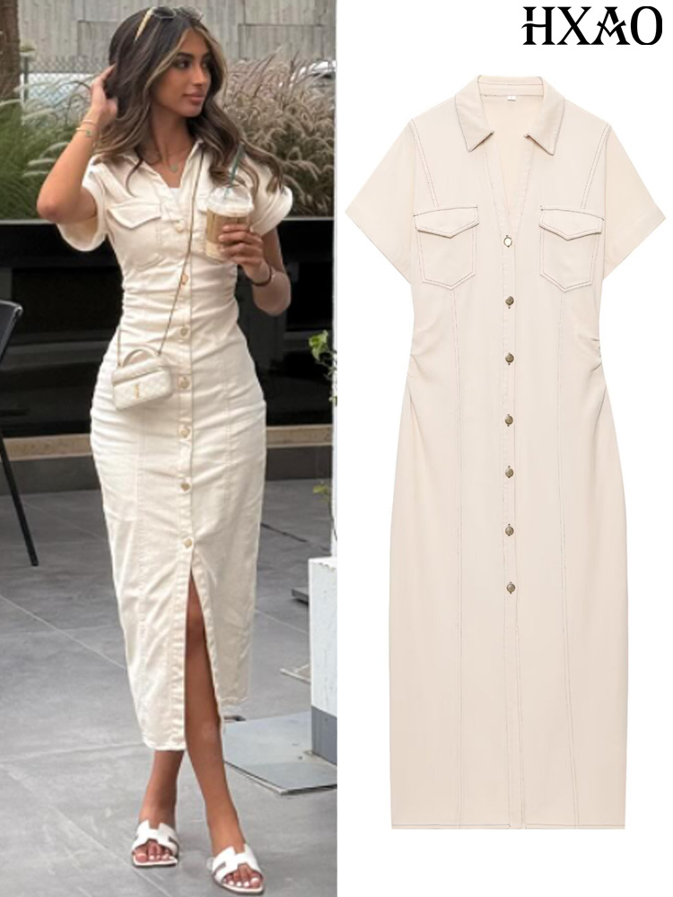 Gaun Wanita Denim HXAO Gaun Mi - Women Formal Office Wear Tops ulasan dan harga