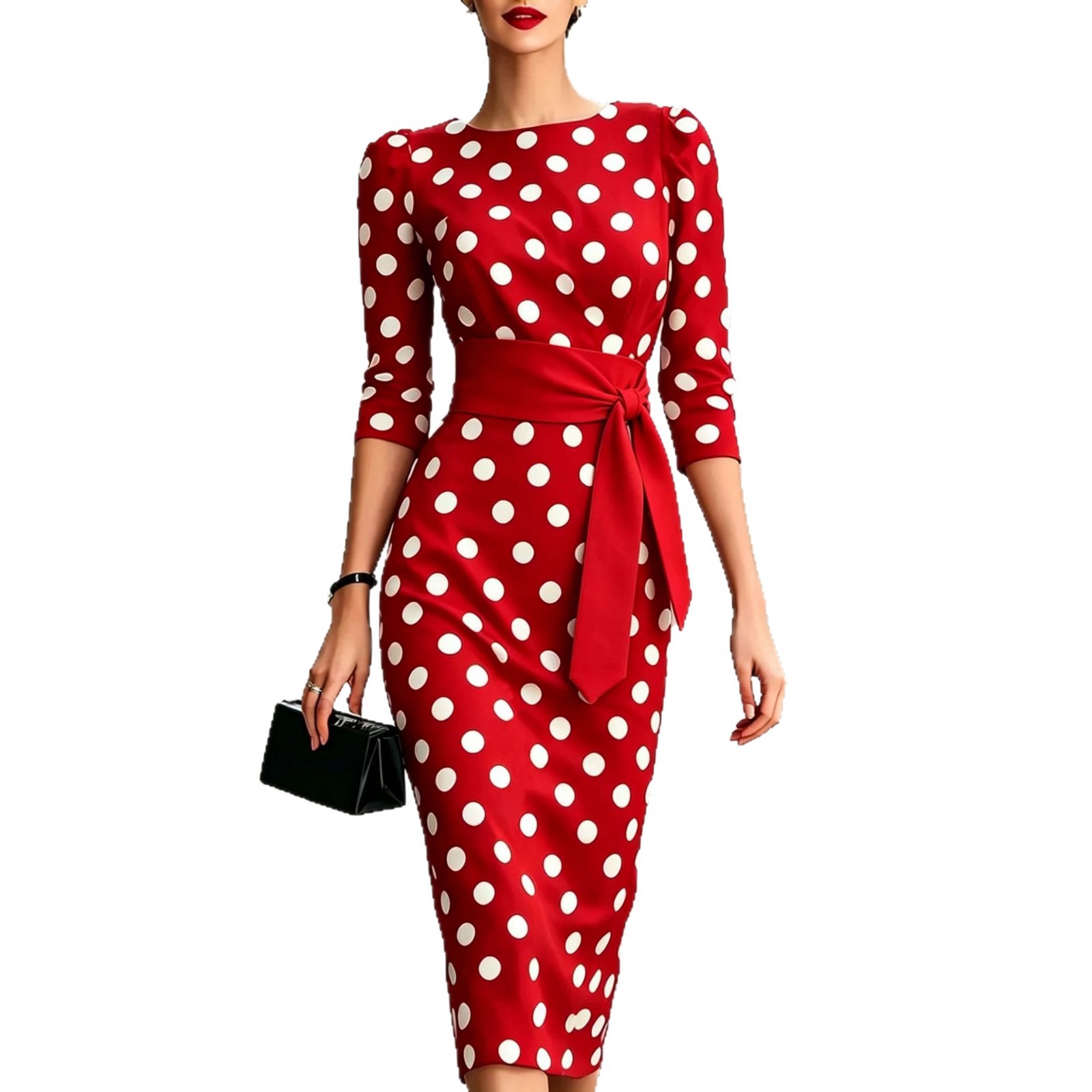 Gaun Midi Wanita Elegan Hitam  - Women Formal Office Wear Tops ulasan dan harga