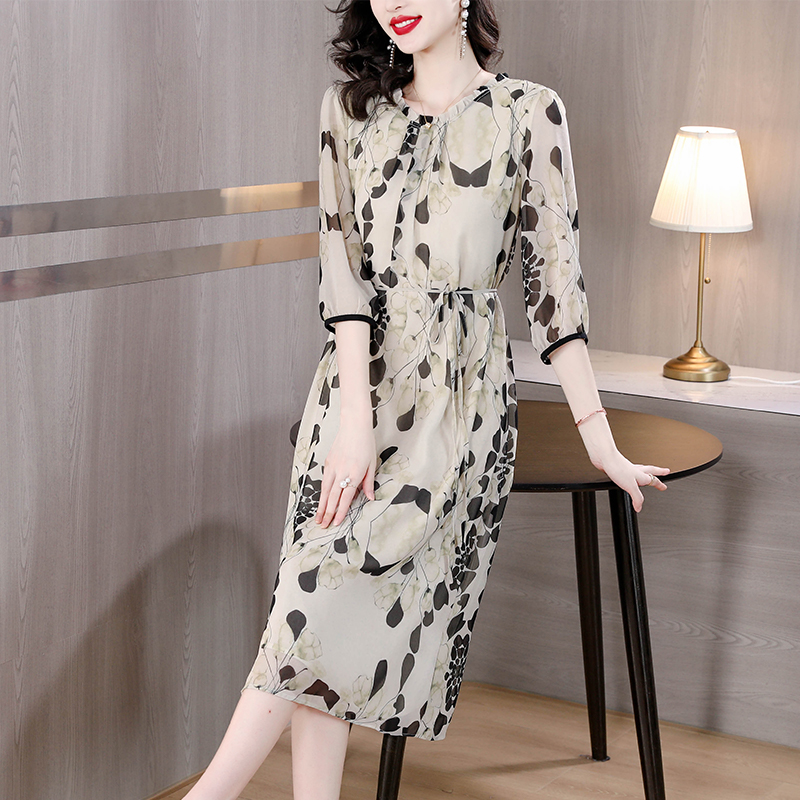Gaun Midi Pantai Sutra Putih M - Women Formal Office Wear Tops ulasan dan harga
